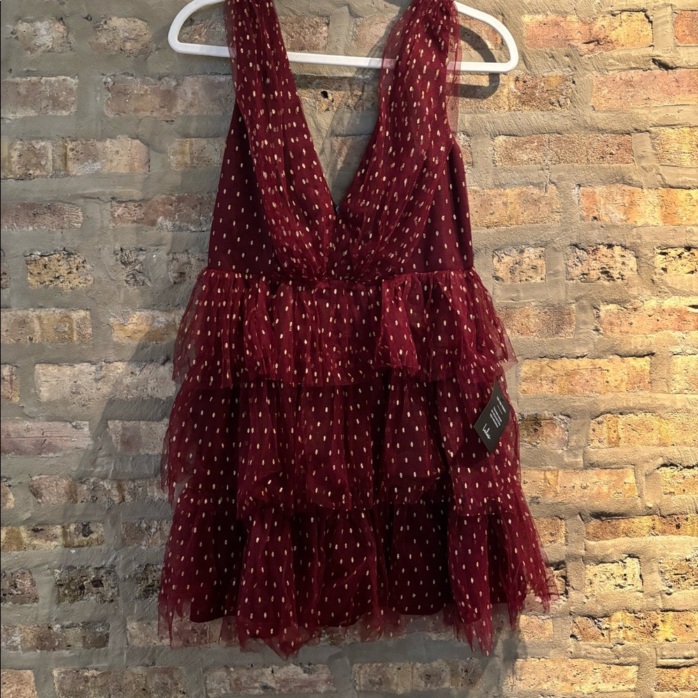 Maroon Lulus dress with gold dots